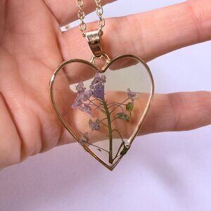 Purple Flower Heart Necklace Gold